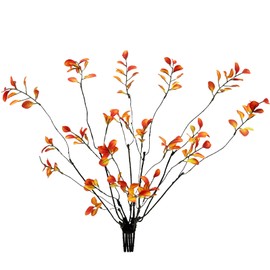 LILOCOO 6PCS Fall Stems Artificial Ficus Branches Autumn Table Decor Fall Branches Filler Fake Ficus Twig Plants Fake Leaves for Home Office Party Wedding Centerpieces Shop Decor