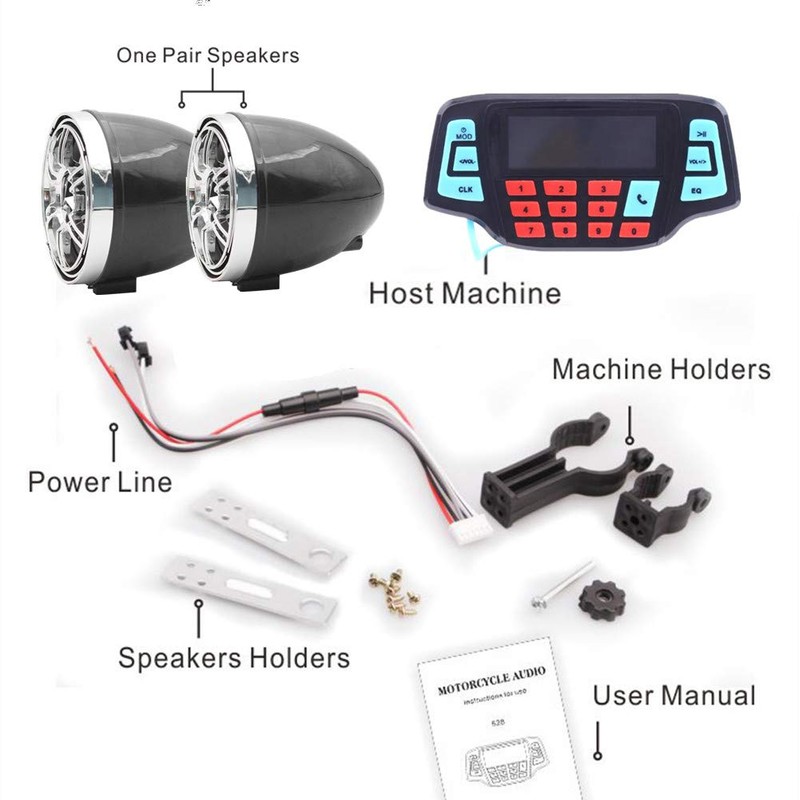 UTV ATV Bluetooth Amplifier Sound System Hand-Free Speakers FM USB