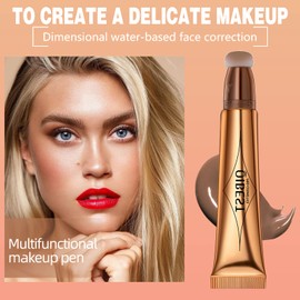 Liquid Blush Made of Stick, Rouge Highlighter Stick, with Soft Cushion Applicator, 3-in-1 Creamy Highlighter Stick, Makeup Stick for the Face, Liquid Blush Pen for Contouring (#2)
