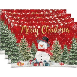 Christmas Placemats Set of 4，12x18 Washable Dining Table Mats Heat Resistant Xmas Place Mats，Seasonal Christmas Holiday Placemats for Xmas Party Kitchen Winter Home Decoration