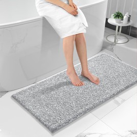 Yimobra Bathroom Rugs Mat, Extra Soft Comfortable Bath Rugs, Non-Slip, Water Absorbent and Thick Bathroom Floor Mats, Machine Washine, Shaggy Rugs for Shower Bathtubs, 60" x 24", Grey&White