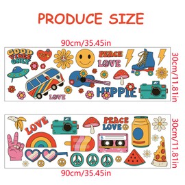 Qpout 60's 70's Hippie Theme Car Sticker Groovy Flowers Sticker Daisy Sticker Peace and Love Vinyl Retro Flowers Decals Colourful Hippie Window Clings for Car Laptops Wall