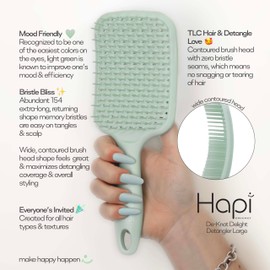 Cricket Hapi De-Knot Delight Detangler Brush Large - Featuring 154 Ultra-Soft Bristles, Flexible and Gentle Design, Fixed Bristles for Even Detangling, and an Ergonomic Wide Brush Head - Light Green