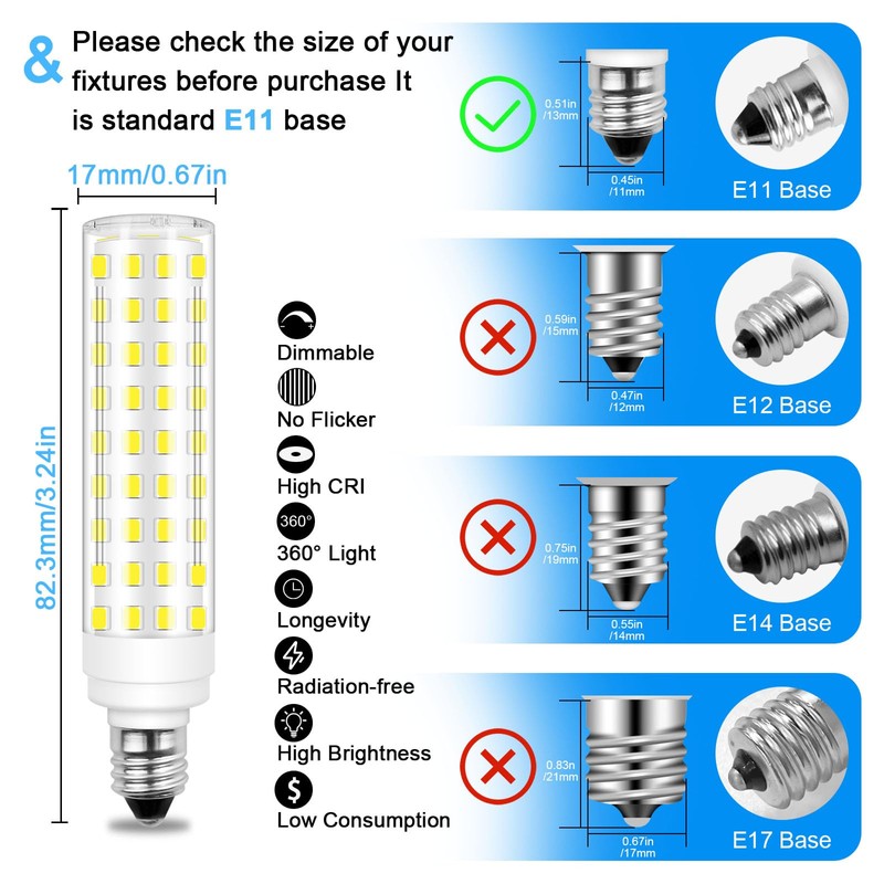 TZHILAN Dimmable E11 Led Bulbs 120V 100W Halogen Bulbs Equivalent,T3