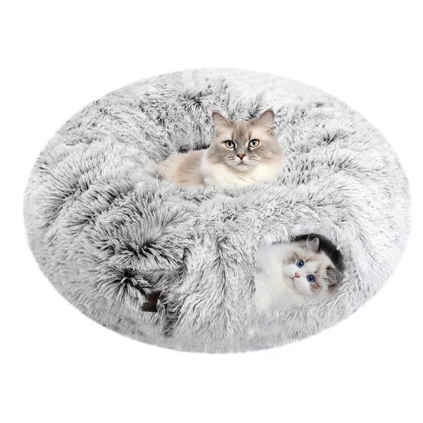 FelRelWel Cat Tunnel Bed with Furry Soft Mat,Cat Donut Tunnels