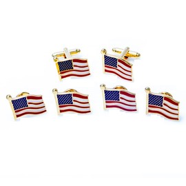 MRCUFF United States of America Flag USA Tuxedo Cufflinks and Studs Set in a Presentation Gift Box & Polishing Cloth (flag studs)