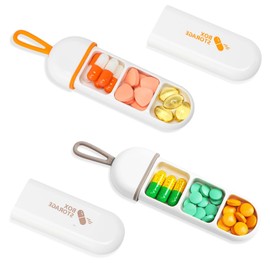AGTOWM 2 Pack Organizador de Píldoras Viaje, Organizador Diario de Pastillas mini, Pastillero Pequeño para Oficina, Viajes, Gimnasio, Regalo Perfecto(Naranja y gris Blanco)