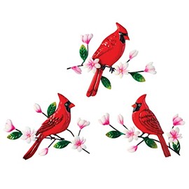 Collections Etc Hand-Painted Cardinals and Cherry Blossoms Wall Trio Set