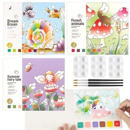 TGEXYI 3 Piezas Acuarela para Niños, Acuarela Mágico con Agua y Pigmentos, Pintura en Acuarela con Pinceles y Tableros para Colorear, Regalo Preescolar para Niños de 3 a 7 Años