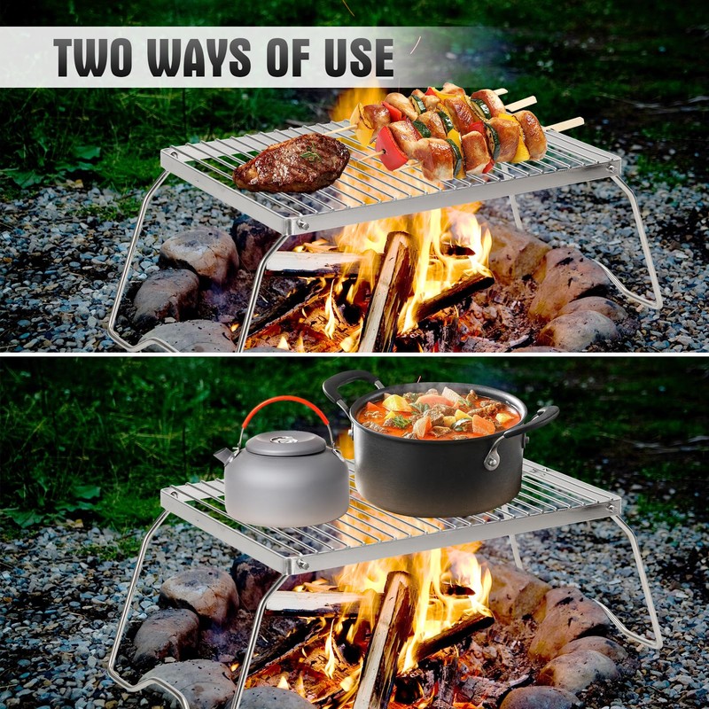 ZORMY 17" Large Folding Campfire Grill, 304 Stainless Steel Firepit