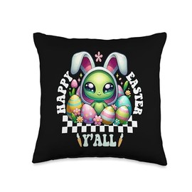 Happy Easter Y'All Alien Bunny with Eggs Kids Throw Pillow