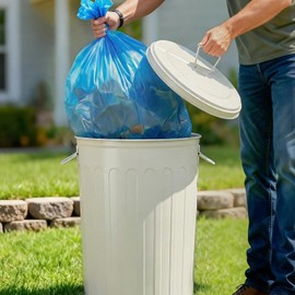 Plexon 20 Gallon Metal Trash Can with Lid Outdoor Large Trash Bin Steel Garbage Can for Garage Patio Farmhouse Bucket Bird Seed Storage Can Heavy Duty Round Container, Beige