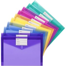 Timotech Paquete de 10 Sobres de Plástico tamaño Carta A4, Carpeta de Plástico con Broche Tipo Sobre con Cierre y Bolsillo para Etiquetas, Folder Tran