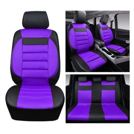 CAR PASS Leather 3D Foam Back Support Car Seat Covers Full Set Air Mesh Automotive Seat Covers, All Season Car Seat Cover Fit Automotive,SUV,Sedan,Van, Airbag Compatible Elegance (Black Purple)