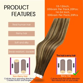 Full Shine Tape in Extensions Color 4/24/4 Balayage Brown And Blonde Tape in Hair Extensions Human Hair 18Inch Double Sided Adhesive Extension Invisible Skin Weft 100G 40Pcs