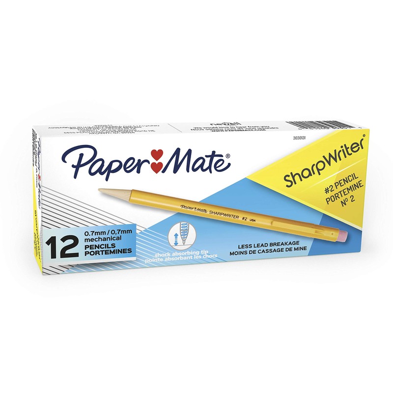 Paper Mate SharpWriter Mechanical Pencils, 0.7mm, HB #2, Yellow, 12