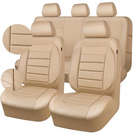 CAR PASS Leather Seat Covers Full Set Universal Water Resistant 3D Foam Back Support, Luxury Comfort Automotive 5 Seat Covers All Season Fit for SUV,Sedan,Van, Airbag Compatible Elegance (Beige)