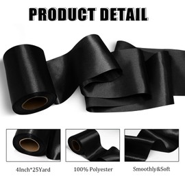 LoomJoyz Black Satin Ribbon 100mm(4 Inch) Wide Silk Ribbon 23 Meters Thick Ribbon for Cutting Grand Opening Ceremony Sash Wedding Decoration Birthday Party Bow Gift Wrapping Craft