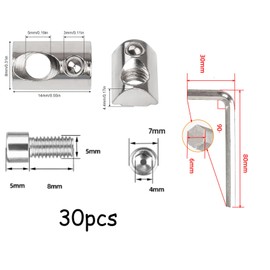 Nutensteine Set M5 mit Federkugel, 30 Stück, für 20er Aluminium-Profil, 8mm x 14mm, inkl. Inbusschlüssel