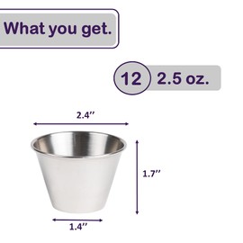 Nechtik Small Sauce Cups, Stainless Steel Ramekin Dipping Sauce Cup, Commercial Grade Individual Round Condiment cups (12, 1.5 oz.)