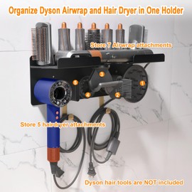 Wall Mount Holder Compatible for Dyson Hair Dryer Supersonic Nural Airwrap Hair Styler, Upgraded 2in1 Dyson Airwrap Holder Dyson Hair Dryer Holder for 5 Attachments Chorten Nyima