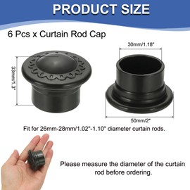 uxcell Curtain Rod Ends, 6Pcs Plastic Drapery Rail Pole Head Cap Modern Window Curtain Rail Finial Fits Dia. 26-28mm Rods Pole End Plug Cap for Home Office Decorative Curtain, Black