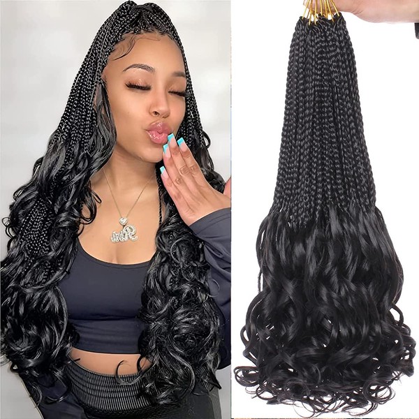 18 Inch 8 Packs French Curl Crochet Braids Black Bohemian