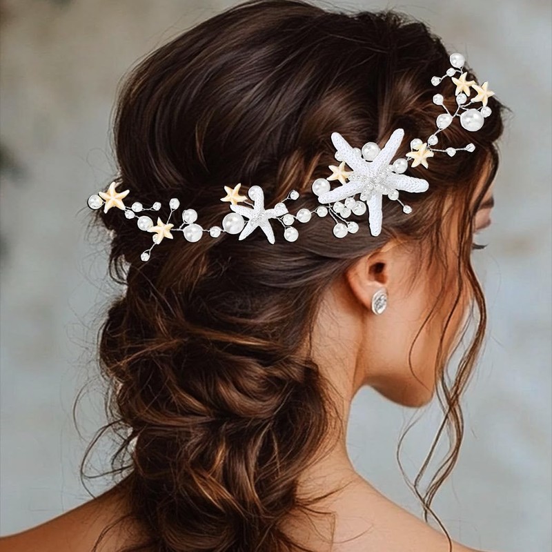 CASDRE Starfish Bride Wedding Hair Vine Pearl Mermaid Headpiece Beach
