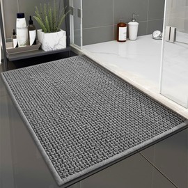 Lurowo Bathroom Mat, Bath Mat Non Slip Machine Washable 16”x24”, Soft Absorbent Bathroom Rugs, Tapis de Bain for Bathroom Floor (Grey, 16"x24")