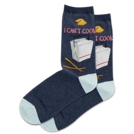 Hot Sox Womens I Cant Cook Crew Socks, 9-11, Denim Heather