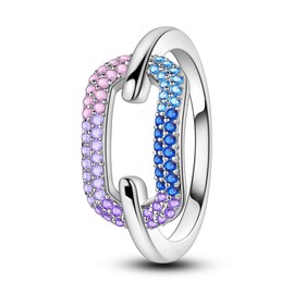 MULA S925 Sterling Silver Rings for Women Moon Star Rings Cubic Zirconia Twisted Braided Band Ring Stackable Statement Ring for Her