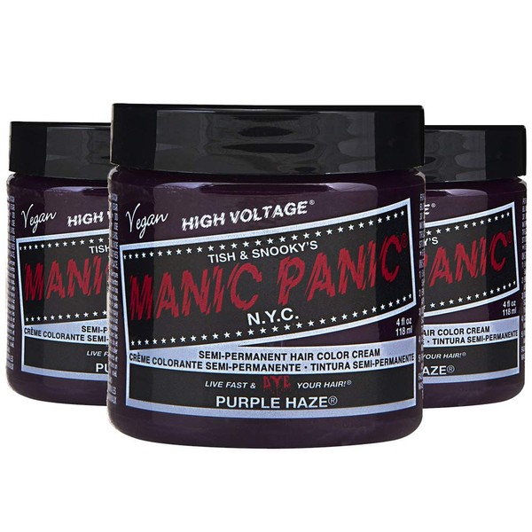 Manic Panic Purple Haze Hair Dye - Classic High Voltage - (3PK) Semi Permanent Hair Color, Warm, Dark Purple Shade For Dark & Light Hair - Vegan, PPD & Ammonia Free - For Coloring Hair on Women & Men