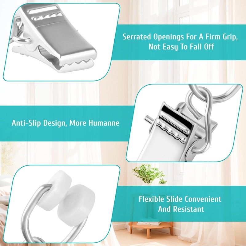 80Pcs Curtain Clips- Metal Hanging Hooks with Flexible Rollers