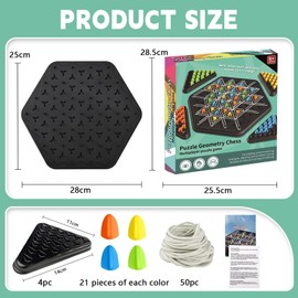Chains Triangle Chess Game, Triggle Game with Rubber Bands, Puzzle Checkers Game, Interactive for Family Celebrations and Travel, Tabletop Board Games for Adults and Children