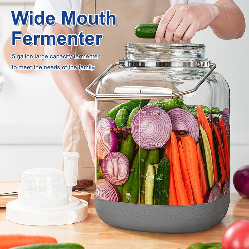 5 Gallon Square Fermentation Jar with Wide Mouth, Stainless Handles,