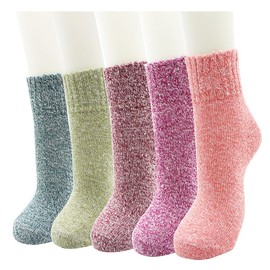 Aufondof 5 Pairs Women Wool Socks Warm Winter Crew Thermal Thick Cozy Fuzzy Socks Thick for Women Knit Cotton Socks Multicolor for Gift
