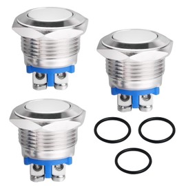 19 mm Momentary Button 12 V 5 A AC/DC 220 V Flat Head Push Button IP65 Waterproof - Pack of 3 Screw Terminals Bell Push Button Normally Closed Stainless Steel Push Button for Cars Ignition Systems