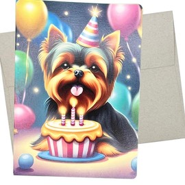 Whitman and Daughter Yorkie Birthday Card, Yorkshire Terrier Happy Birthday Dog Card (1 Premium Quality Folded Card, Blank Inside, 5X7 Inches) - 461