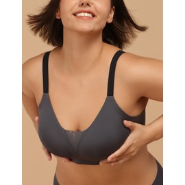 COMFELIE - Sujetadores sin costuras para mujer, sostén sin alambre con soporte y malla de elevación Elegance Deep-V Sculpt Bra, Gris oscuro, S