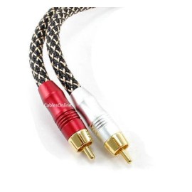 CablesOnline 12ft Premium Stereo 24K Gold 3.5mm Plug to 2RCA Male Braided Sleeve Audio Cable