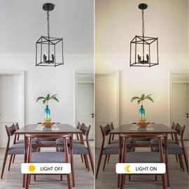 foucasal Black Chandelier Farmhouse Chandelier for Dining Room, 12.6" Lantern Pendant Light Fixtures 4-Light Square Foyer Chandelier Adjustable Pendant Lighting for Kitchen Island Hallway