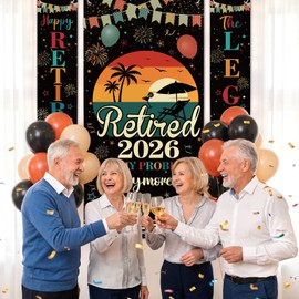 3PCS Happy Retirement Door Banner Decorations Vintage The Legend Has Retired Door Cover Retirement Porch Sign Hanging Banner 2026 Retired Decorations Farewell Going Away Party Supplies - Multicolor