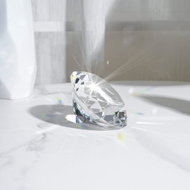 多色透明 水晶 ダイヤモンド 100mm ペーパーウェイト ガラス 文鎮 装飾品 誕生日 母の日 結婚記念日 プレゼント 妻 (水色) 【ギフトボックス】 (透明)