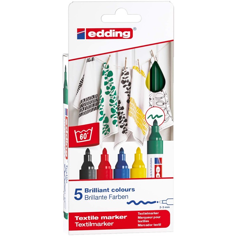 edding 4500 Textile Marker Set, 5-Colors, Basic, 2-3mm (4-4500-5S)