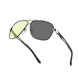 KISSOUL Polarized Photochromic Sports Sunglasses for Men UV-Protection Day & Night Driving Glasses - Al-Mg Metal Ultralight, Black Frame-green Lens, Black Frame-Green Lens