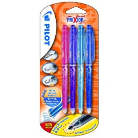 Pilot Frixion 2264B4 Rollerball Pen Point Pack of 4 Blue, Pink, Purple and Light Blue