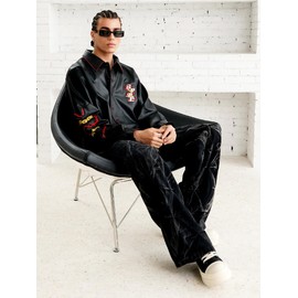 thesupermade Y2k Streetwear Jeans Grunge Pants Baggy Street Hip Hop Wide Leg Jeans Trousers (US, Alpha, Medium, Regular, Regular, Black)