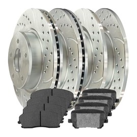 AutoShack Brake Kit Replacement for 2014-2015 Dodge Charger 3.6L V6 AWD RWD Front Rear Drilled & Slotted Zinc Coated Disc Brake Rotors Ceramic Brakes Pads BRK030645043