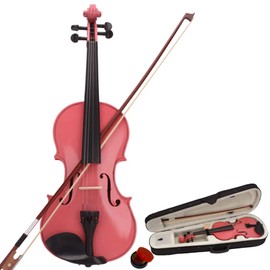 4/4 Beginner Violin Kit, Complete Full Size Violin with Portable Case, Bow, Rosin, Pink