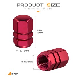 Flaconi 4 x Car Valve Caps, Valve Caps, Car Valve Caps, Metal Car Tyre Valve Caps, Tyre Valve Caps, Suitable for Cars, Motorcycles, SUVs (Red)